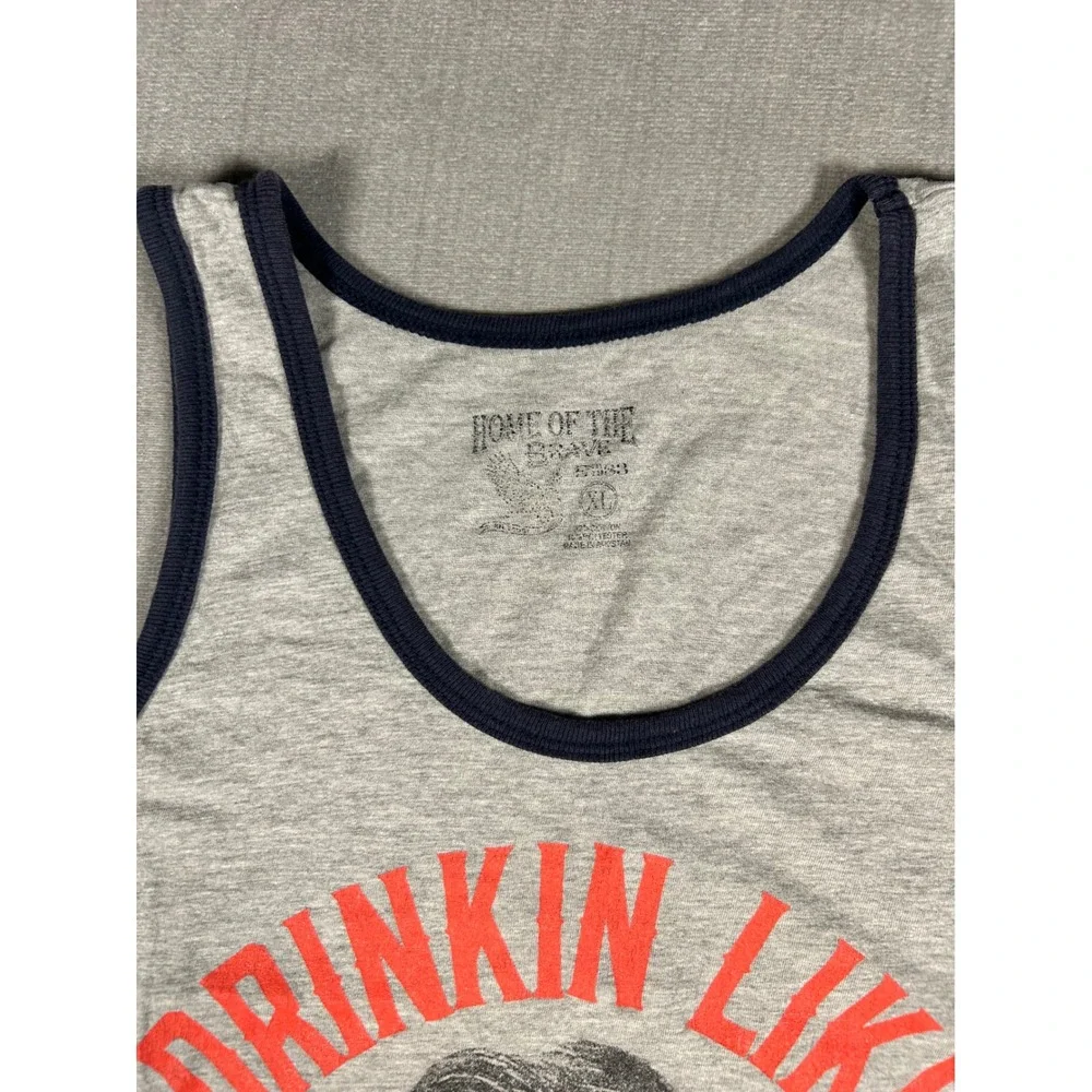 Home of the Brave Drinkin Like Lincoln Tank Top Mens XL Gray Ringer Graphic Tee